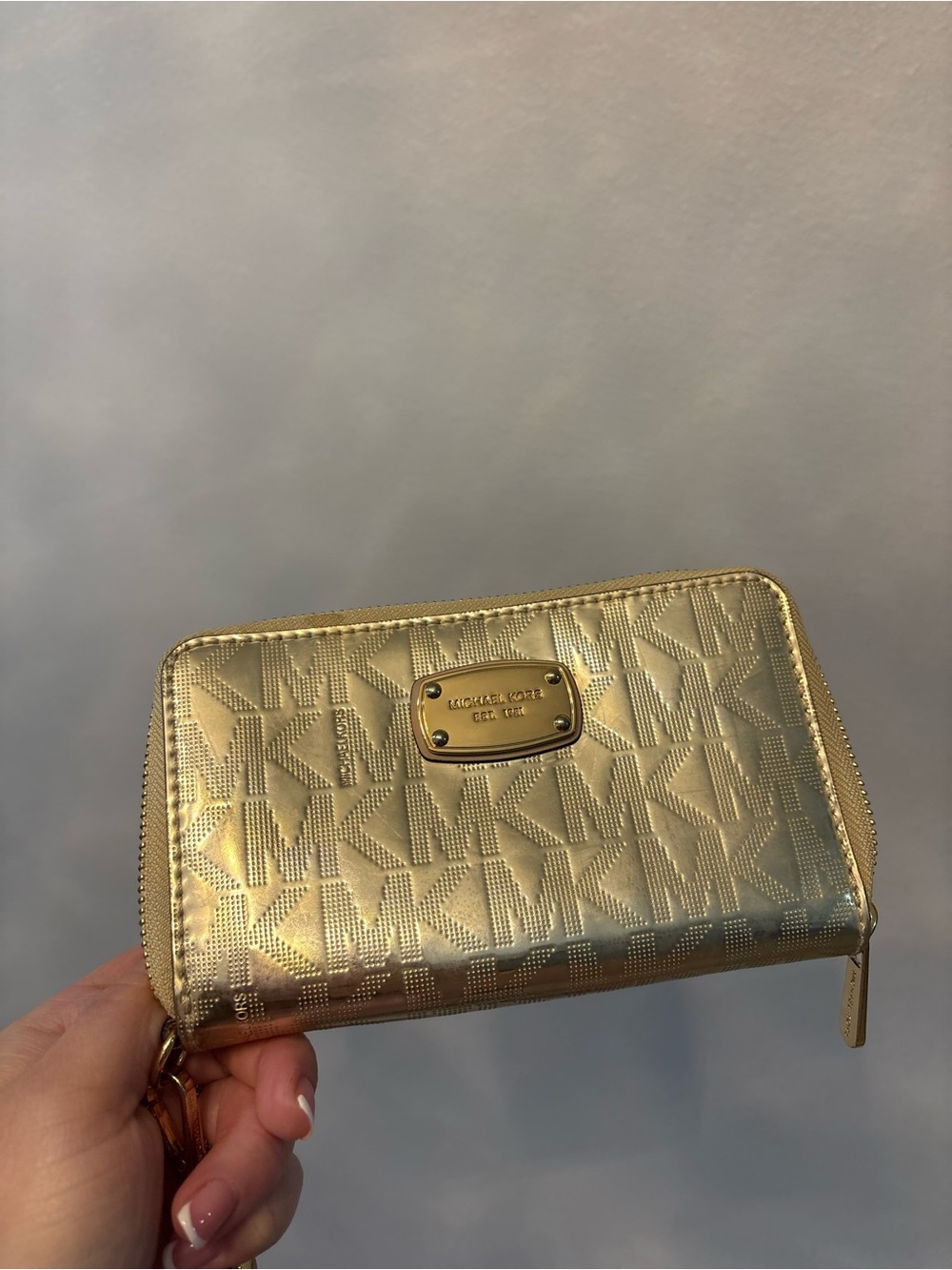Michael Kors Gold Metallic Logo Zip Wallet